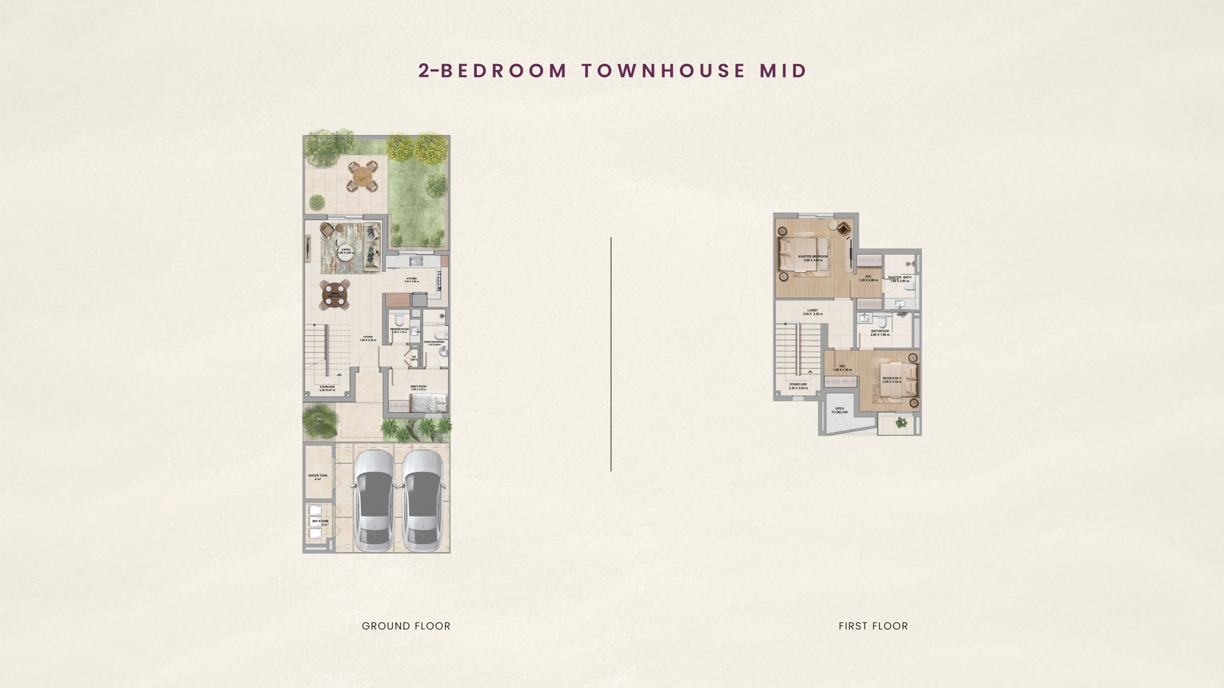 Al Ghadeer Parks 1 — 2-bedroom townhouse mid floor plan